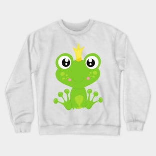 Cute Frog, Green Frog, Frog Prince, Crown Crewneck Sweatshirt